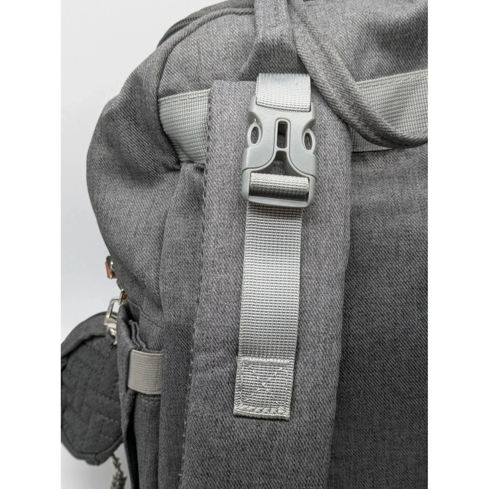 BabbleRoo Gray Diaper Bag Backpack Changing Pad Pacifier Case Multi Pocket Baby